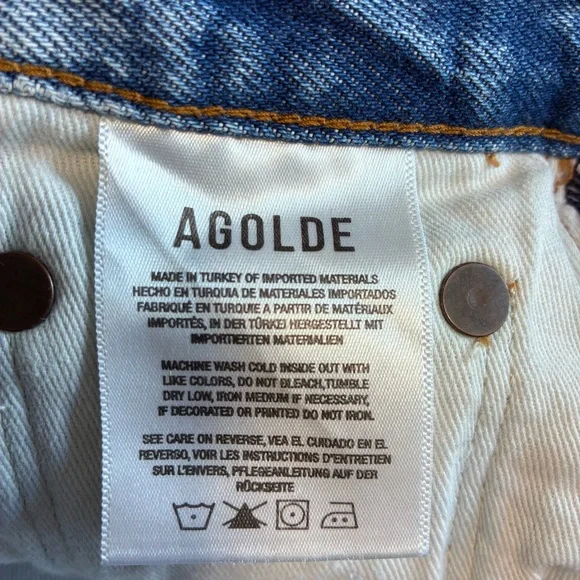 Agolde Frayed Hem High-Rise Denim Shorts - Blue Wash - Picture 6 of 8